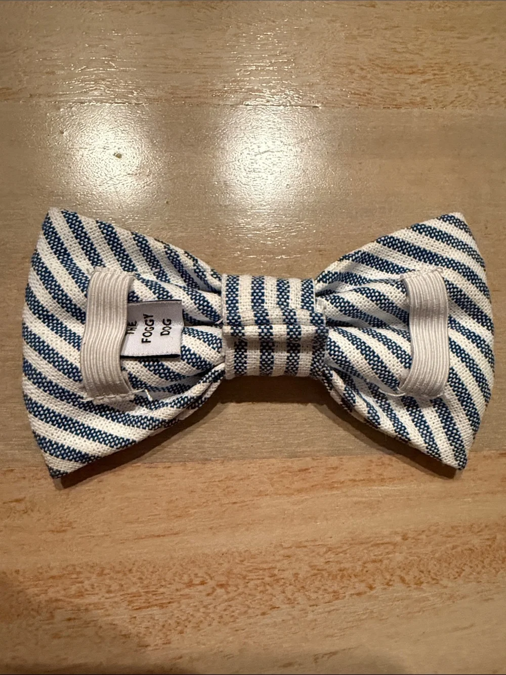 The Foggy Dog Lake Blue Stripe Dog Bow Tie Size Small Made in USA